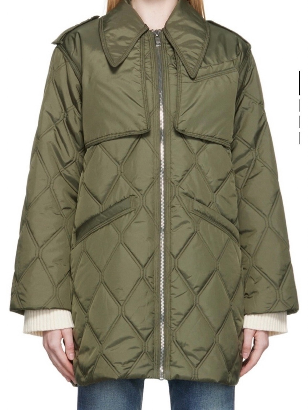 Ganni Ripstop Quilted Zip-Front Puffer Jacket in Kalamata